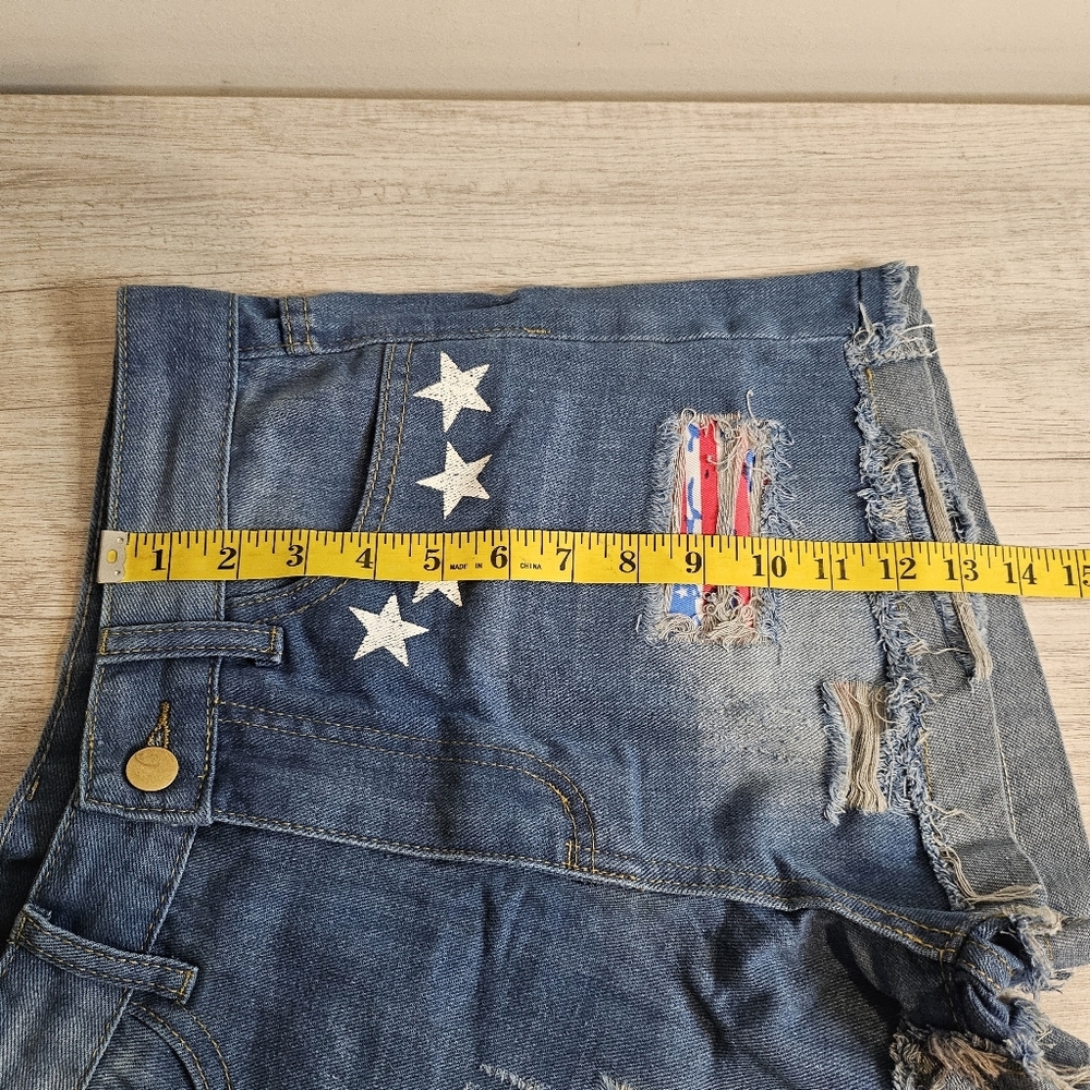 Women's Distressed Size Small Denim Shorts Star-Embellished Blue High Rise Stars - Picture 12 of 12